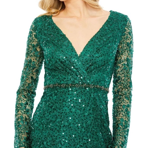 Mac Duggal 68016 NWT EMBELLISHED WRAP OVER LONG SLEEVE GOWN - Picture 3 of 7